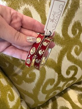 Crimson Red Enamel Football Bracelets (Set)